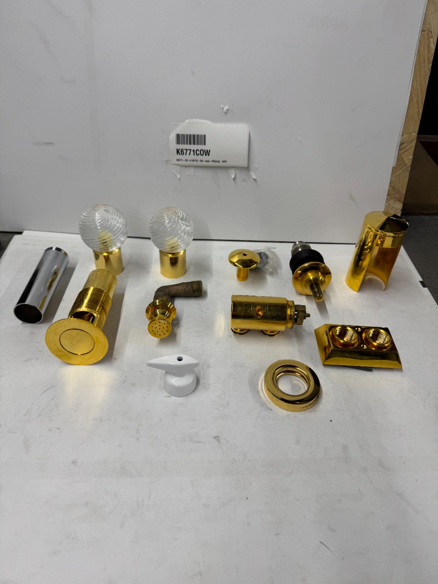 Kohler 6771CO0W Bidet Faucet in Polished Brass with Glass Round Handles and Vacuum Breaker