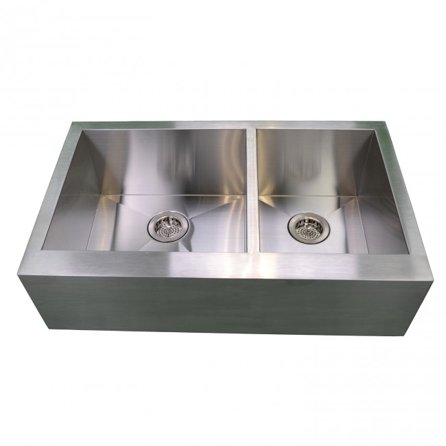 Emory and Bond KOS-332010-0-20 Tuscany Series Stainless Steel Farmhouse / Apron Front Kitchen Sink, No Holes, 2 Bowls, 33"L x 20"W