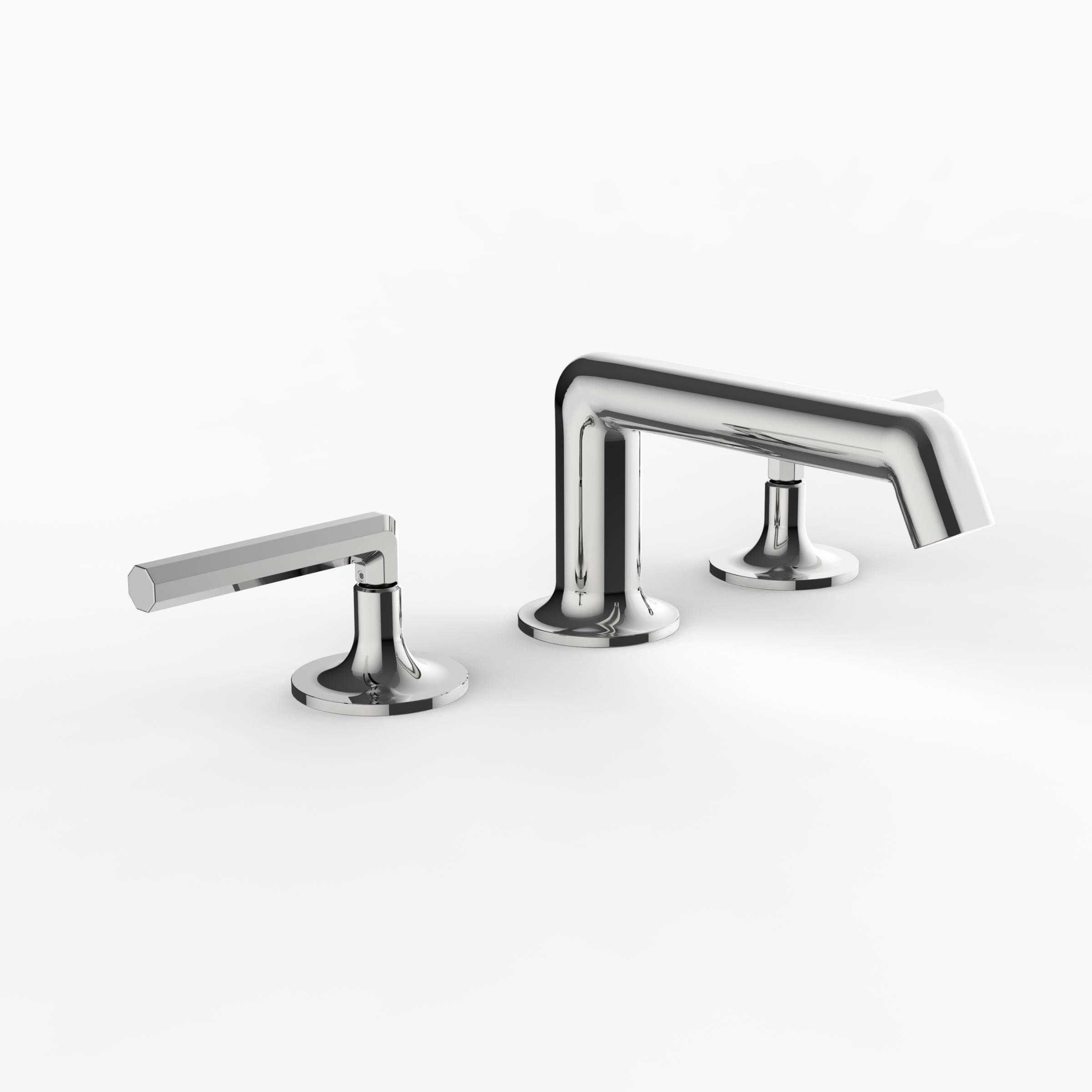 Davinci MAL-100-PN Morris Adjmi Deck Mounted Three-Hole Lavatory Faucet with 90 Degree Spout with Octagonal Lever Handles in Polished Nickel