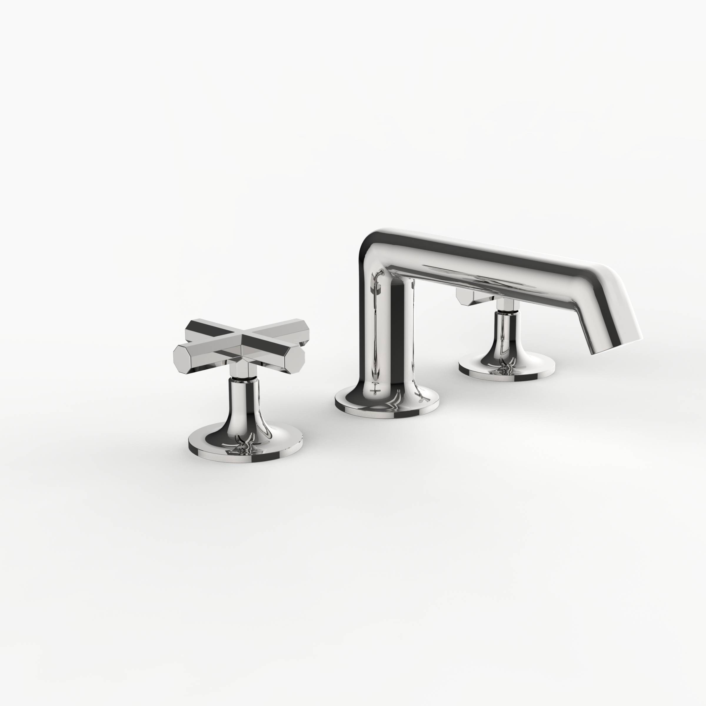 Davinci MAX-100-PN Morris Adjmi Deck Mounted Three-Hole Lavatory Faucet with 90 Degree Spout with Octagonal Cross Handles in Polished Nickel
