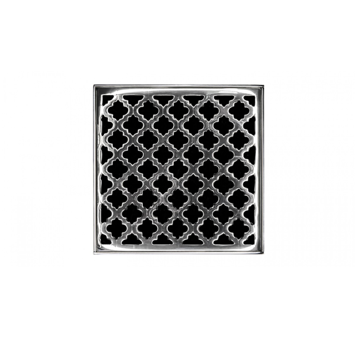 Infinity Drain MD 4-2I PS 4" X 4" MD 4 Complete Kit with Moor Pattern Decorative Plate in Polished Stainless with Cast Iron Drain Body, 2" Outlet