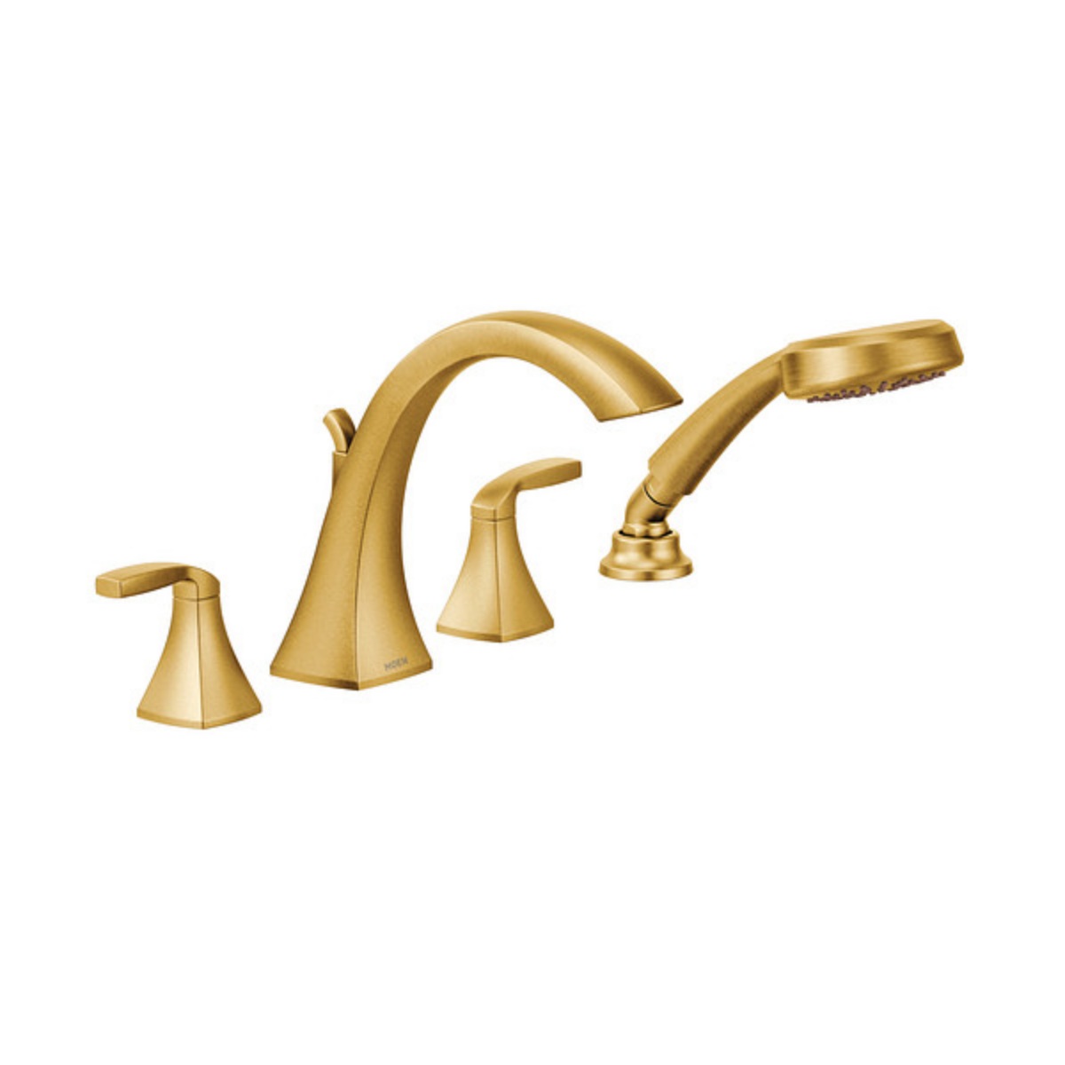 Moen T694BG Voss Two-Handle High Arc Roman Tub Faucet Including Handheld Shower in Brushed Gold