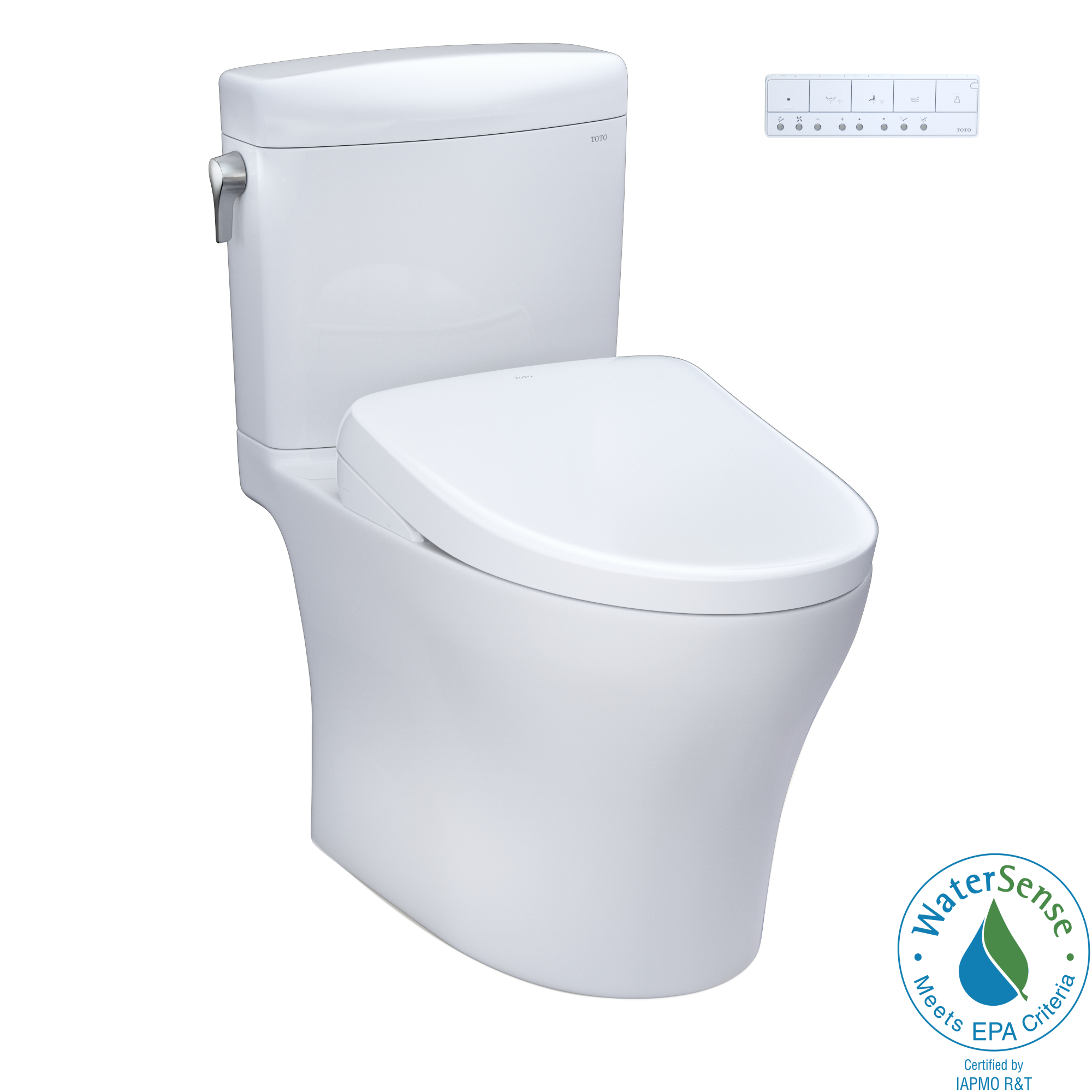 Toto MW4364736CEMFGN#01 Aquia IV Cube® Elongated Washlet®+ S7A 0.9/1.28 GPF Dual Flush Two-Piece Toilet with EWATER+ Contemporary Bidet Seat in Cotton White