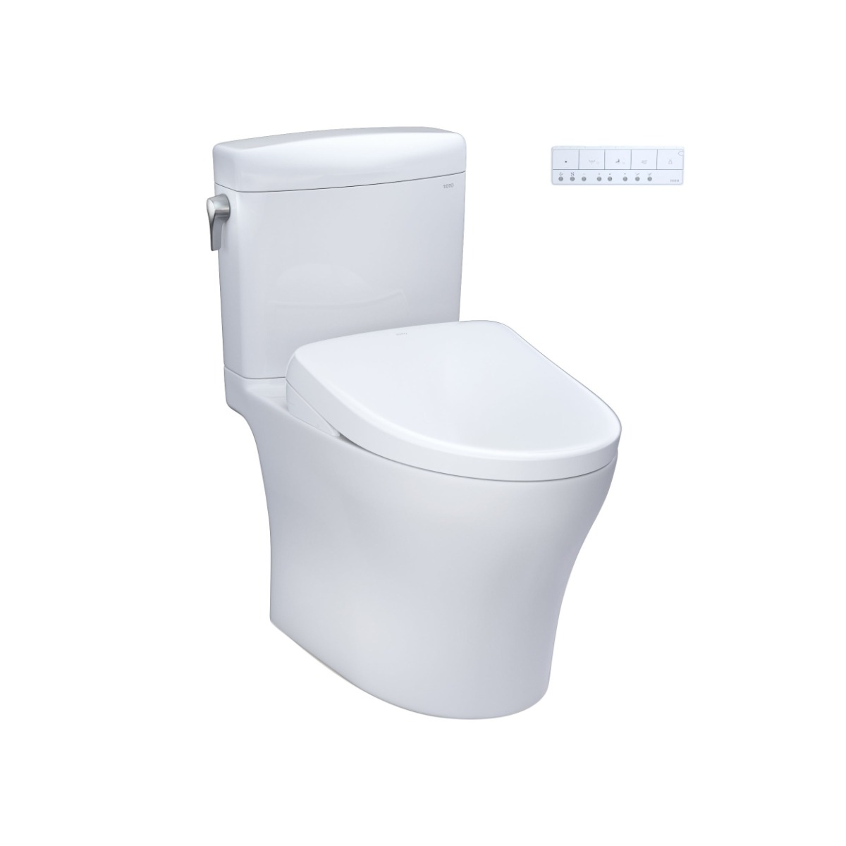 Toto MW4364736CEMFGNA#01 Aquia IV Cube® Elongated Washlet®+ S7A 0.9/1.28 GPF Dual Flush Two-Piece Toilet with EWATER+ Contemporary Auto Flush Bidet Seat in Cotton White