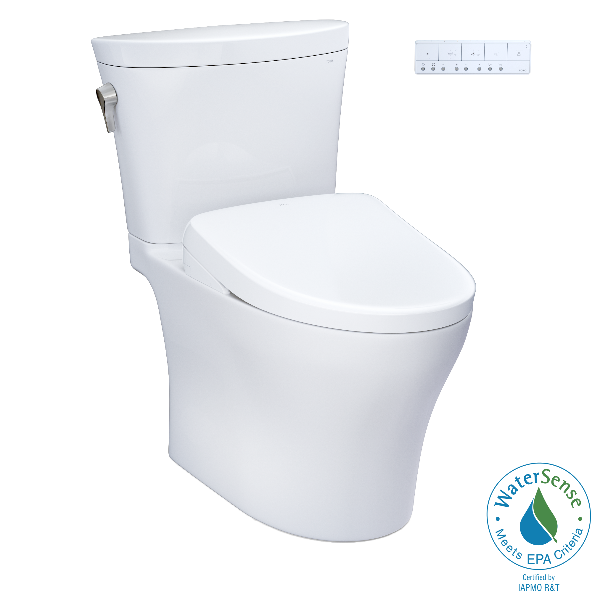 Toto MW4484726CEMFGN#01 Aquia IV Arc® Elongated Washlet®+ S7 0.9/1.28 GPF Dual Flush Two-Piece Toilet with EWATER+ Contemporary Bidet Seat in Cotton White