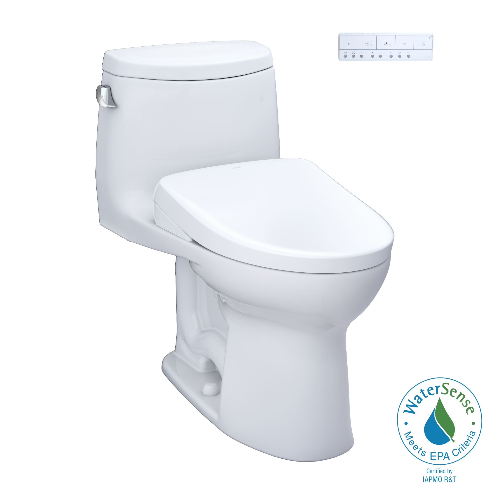 Toto MW6044736CEFGA#01 UltraMax® II  WASHLET®+ 1.28 GPF One-Piece Elongated Toilet with Auto Flush WASHLET®+ S7A Contemporary Bidet Seat in Cotton White