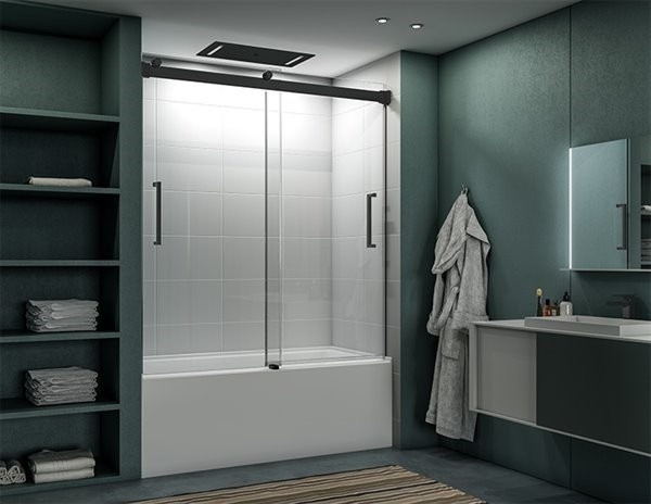 Fleurco NMST60-33-40R Mercury 60" Tub Enclosure Frameless Sliding Tub Doors, Right in Matte Black