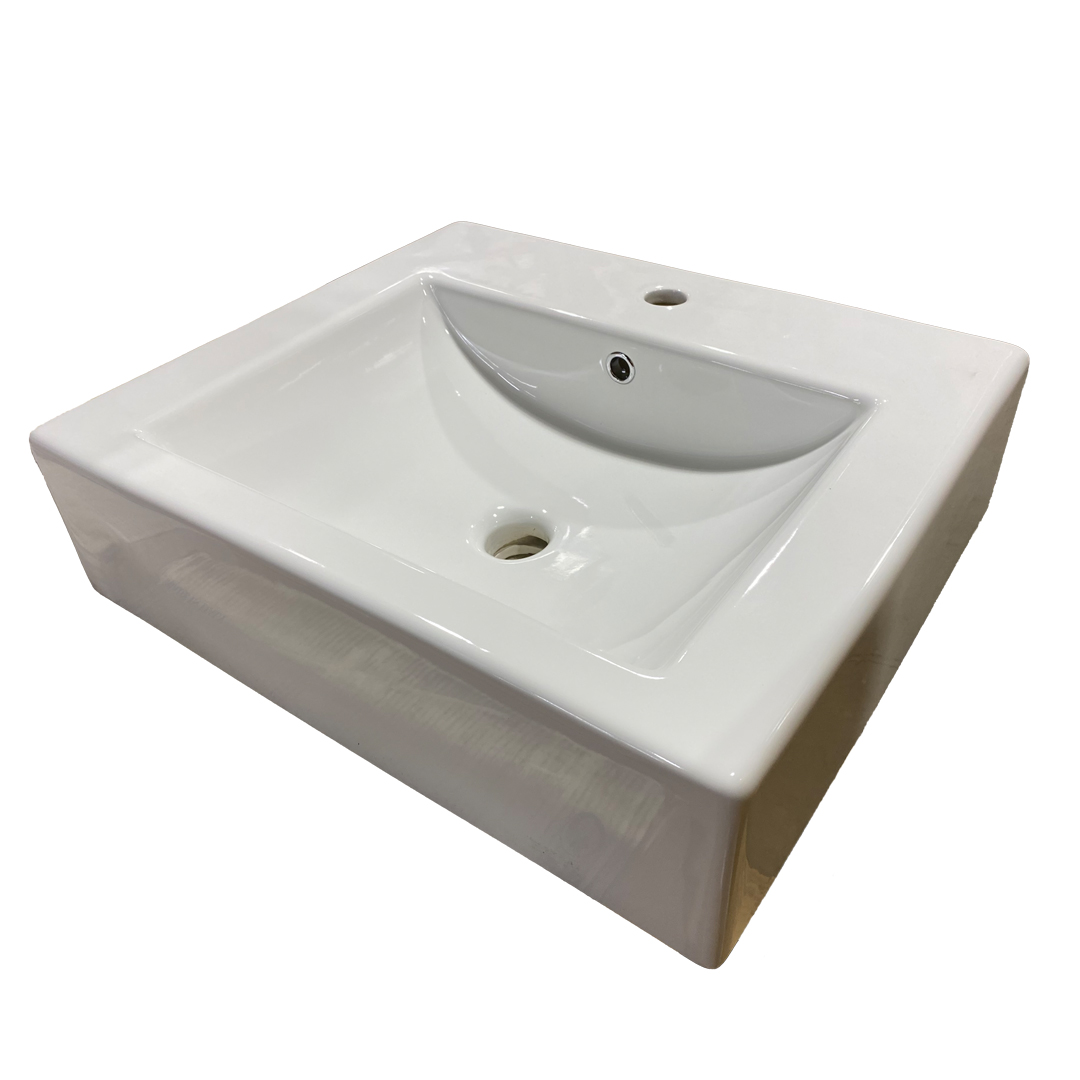 Scarabeo 8007AW1 24" L X 20" W X 6" H Ceramic Wall Mounted or Counter Top Bathroom Sink with One Faucet Hole with Overflow in White