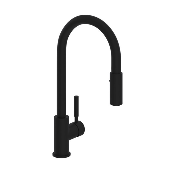 Rohl R7520MB Lux™ 1.8 GPM Deck Mounted Side Lever Handle Stainless Steel Pull Down Dual Function Kitchen Sink Faucet in Matte Black