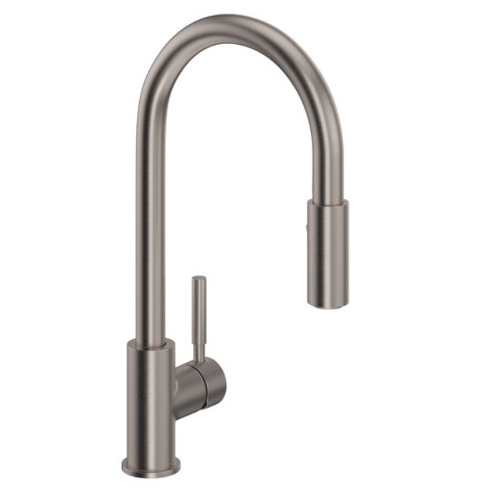 Riobel R7520STN Lux Side Handle Stainless Steel Pulldown Kitchen Faucet with Lever Handle in Satin Nickel 