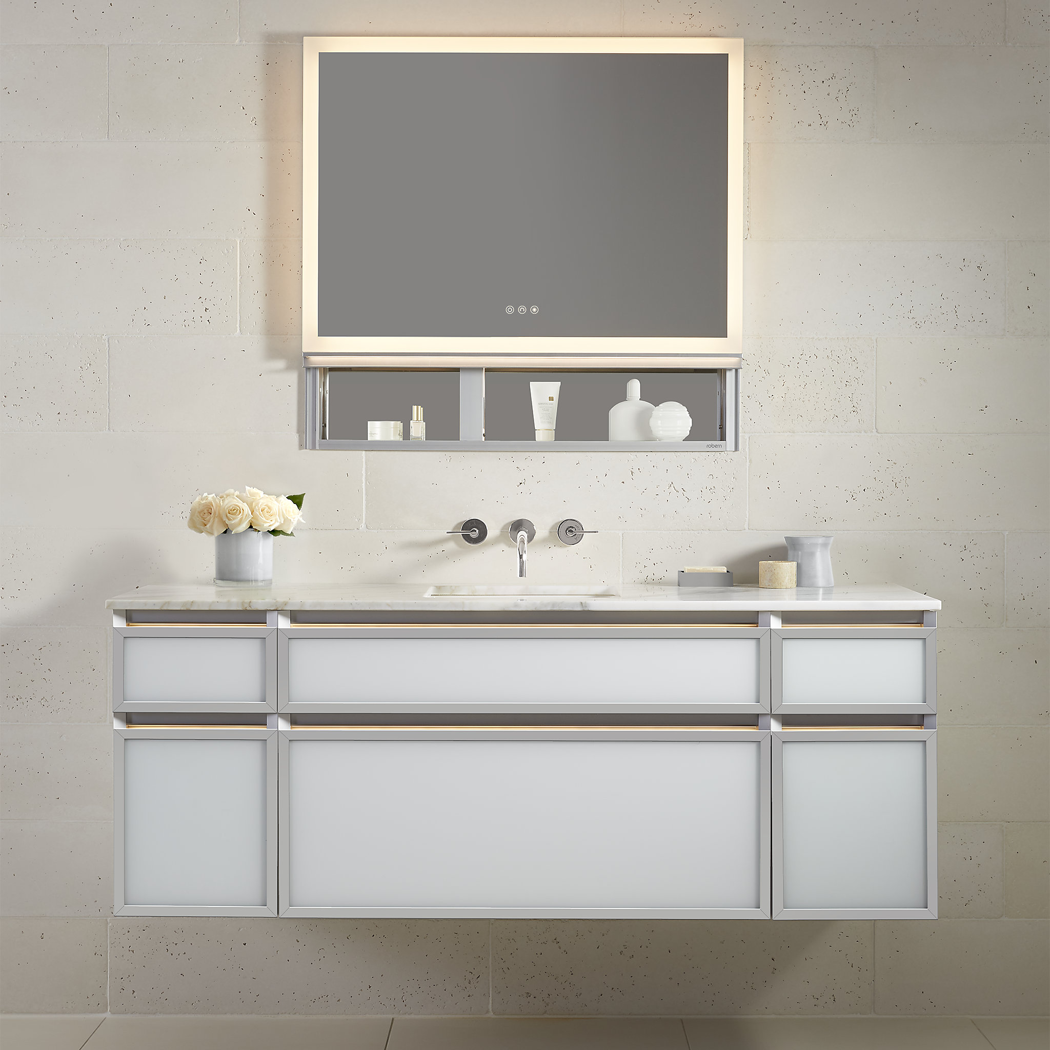 Robern UC48276RPTE4N Uplift Tech 48" W X 27" H X 6" D Medicine Cabinet, Perimeter Light Pattern, Dimmable, Electric+ with TUN Upgrade: Interior Lighting, Electrical Outlets, USB Charging Ports, Night Light, Defogger, TUN Technology in Anodized Aluminum
