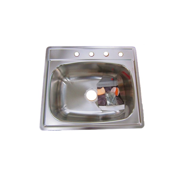 Kindred SN2225/85K/4 22X25 Inch Self-Rimming Single Bowl Kitchen Sink In Stainless Steel
