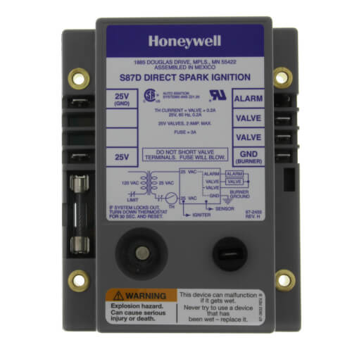 Honeywell S87D1020/U Two Rod Direct Spark Ignition Control with 4 Second Trial and Lockout Timing