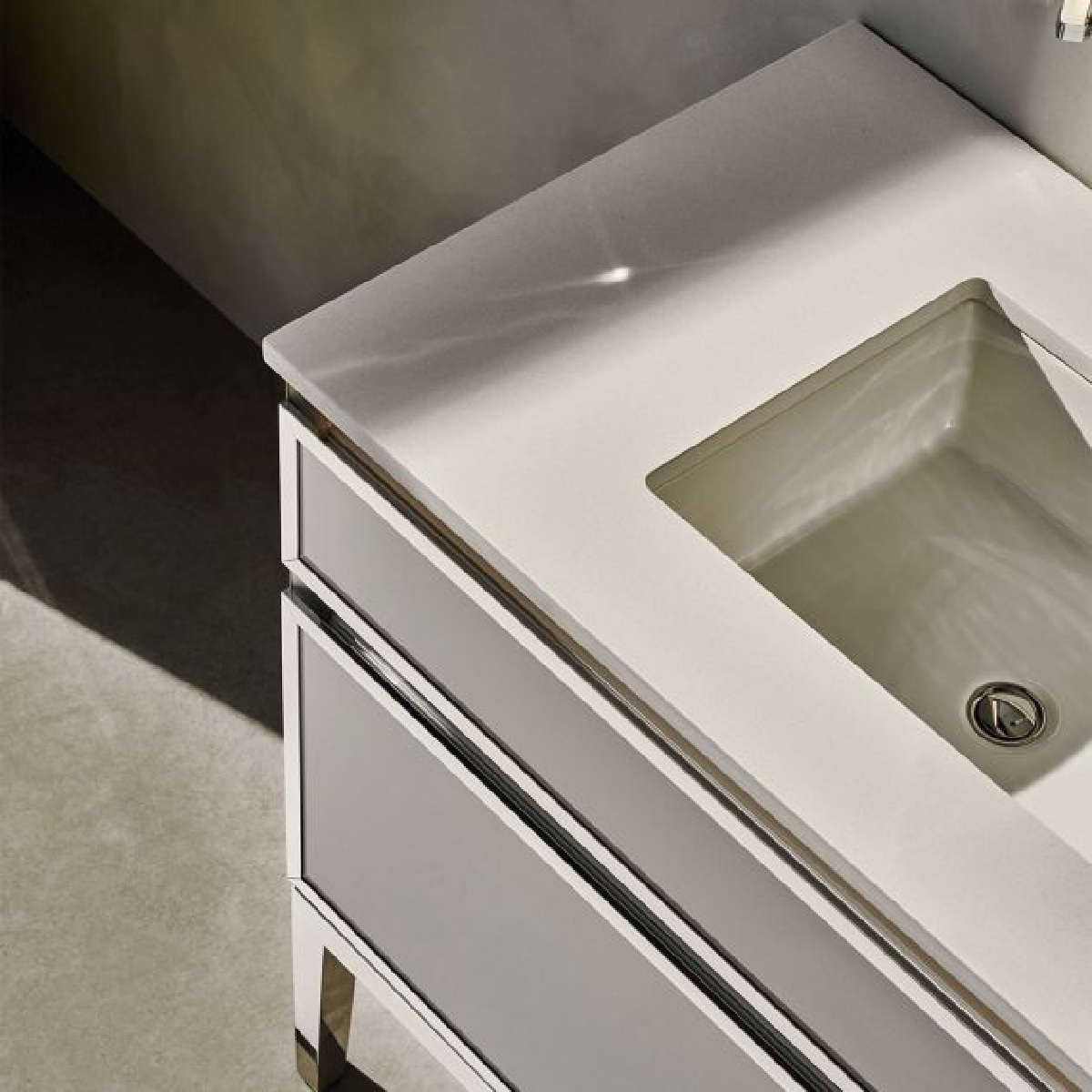 Robern TF49UCO93-8 Quartz Stone 49" W X 22" D Center Undercounter Vanity Top with 8" Widespread Three Holes in White Zeus Extreme (Vanity Base Sold Separately)