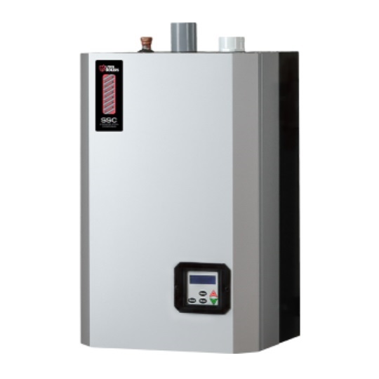 Utica SSC107503540210 UBSSC-075 Taco 75MBH 95% AFUE Natural Gas Wall Hung Stainless Steel Modulating Condensing Boiler, Built in Primary Secondary Piping w/ Taco 007e Pump