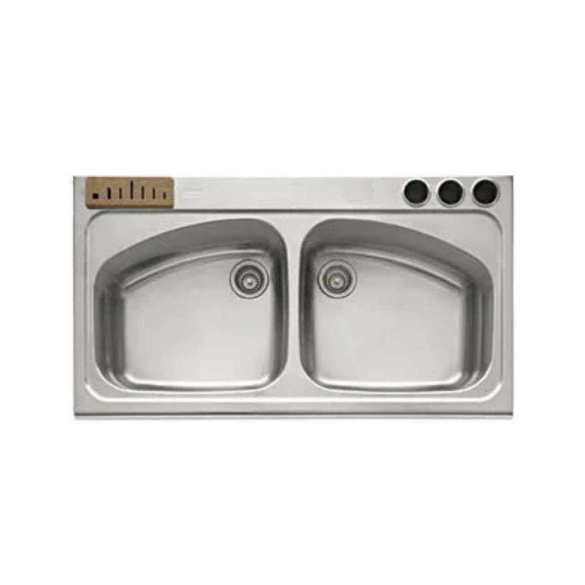  Franke VNX720S 48" W X 29" D X 9" H Stainless Steel Double Bowl Drop-In Kitchen Sink with Straight Front, Wooden Knife Block, & 3 Utensil Cups (Knife Set Not Included)