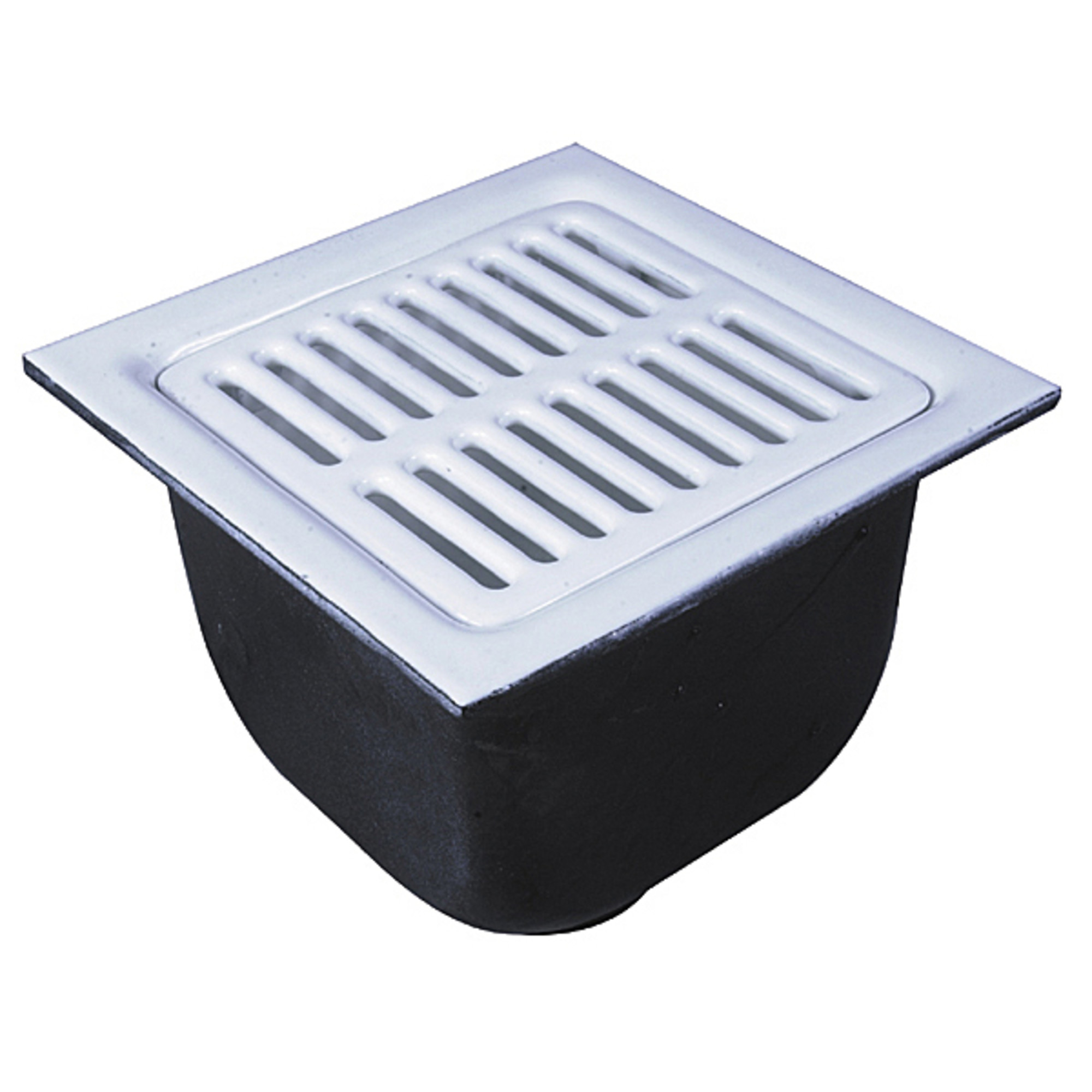 Watts FS-744, Floor Sink, 4" Pipe, No Hub, 12" Square x 8" Deep Porcelain Enamel Coated Cast Iron Grate, Dome Bottom Strainer, No Hub