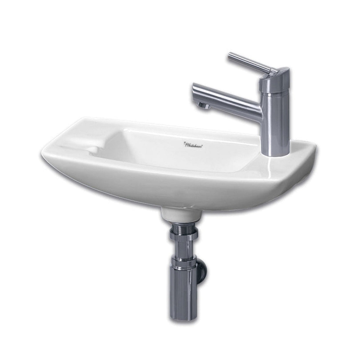 Whitehaus WH1-103R Isabella 18" L X 7" W X 5" H Wall Mounted Small Right Side Hole Sink with Center Drain in White