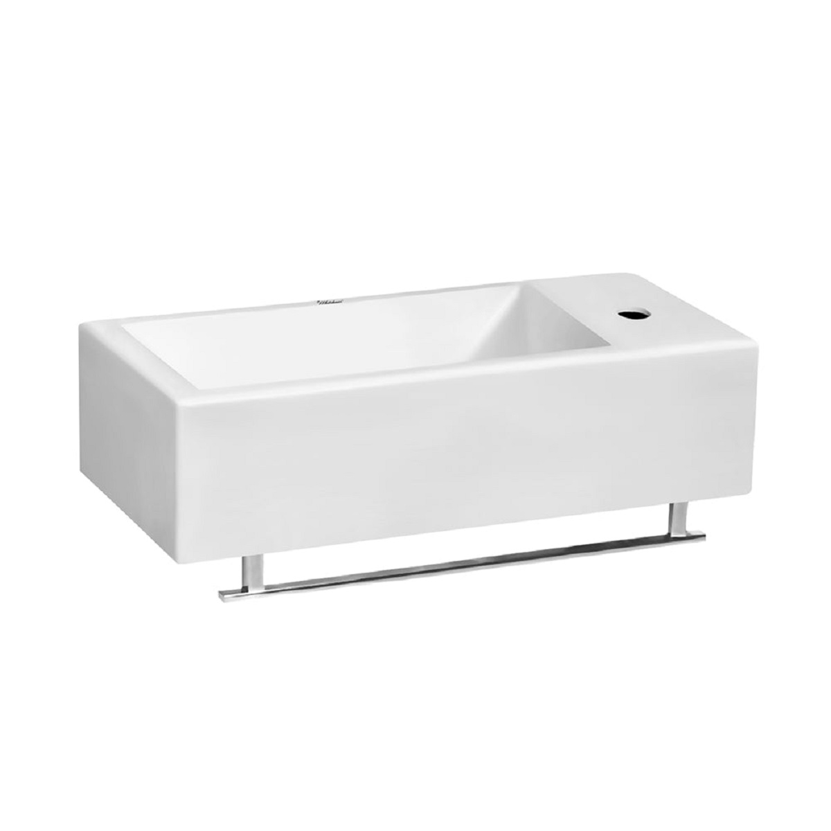 Whitehaus WH1-114RTB Isabella 20" L X 10" W X 5" H Wall Mounted Single Right Side Hole Small Sink with Chrome Towel Bar and Center Drain in White