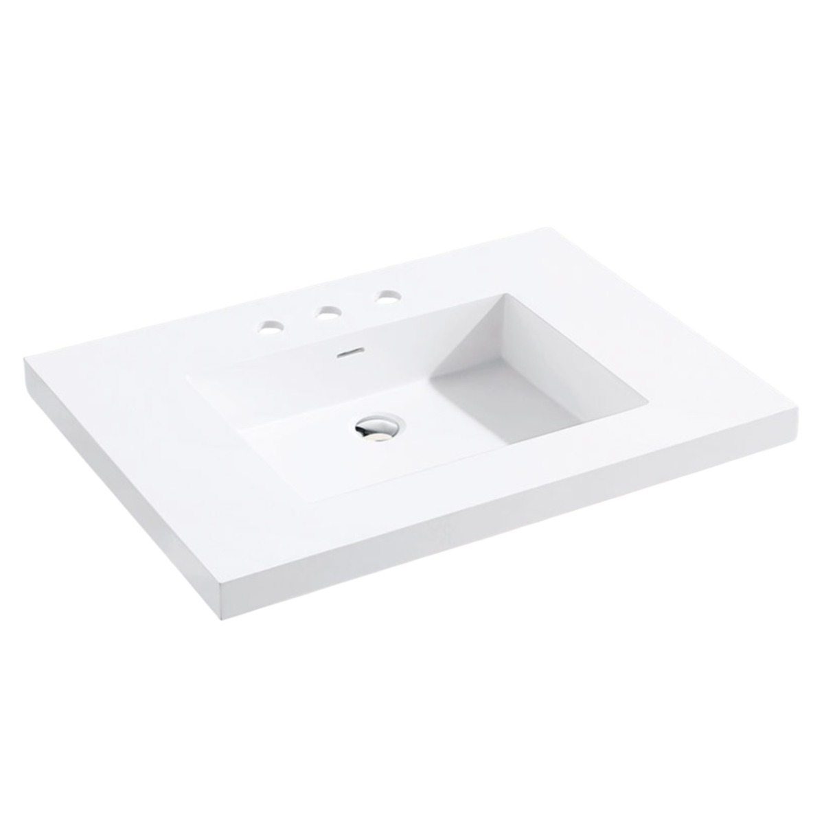 Madeli XTU1815-30-130-WH X-Stone 30" W X 19" D X 2" H Solid Surface Rectangular Widespread Vanity Top and Sink with Overflow in Glossy White (Vanity Base Sold Separately)