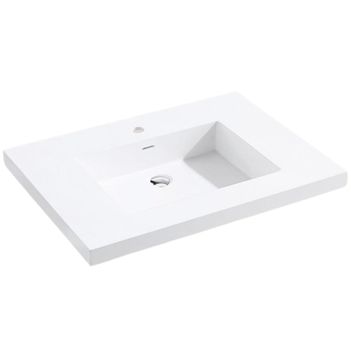 Madeli XTU2220-30-100-WH X-Stone 30" Width Solid Surface Rectangular Top/Basin with Overflow in White