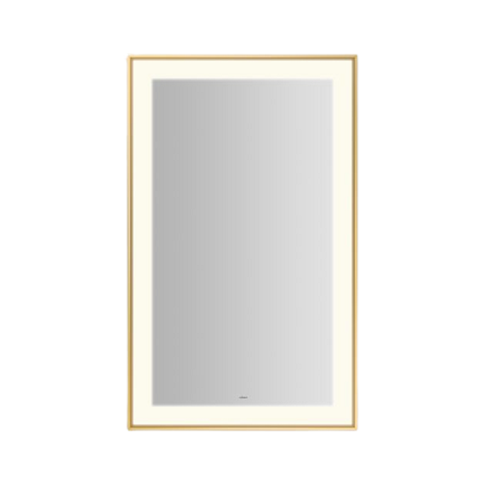 Robern YM2541RPSMD382 Sculpt Lighted Mirror, 25-1/4" W X 41-1/4" H X 2-1/4" D, Slim Museum Frame, Matte Gold, Perimeter Light Pattern, 3000K Color Temperature (Warm White), Dimmable, Defogger