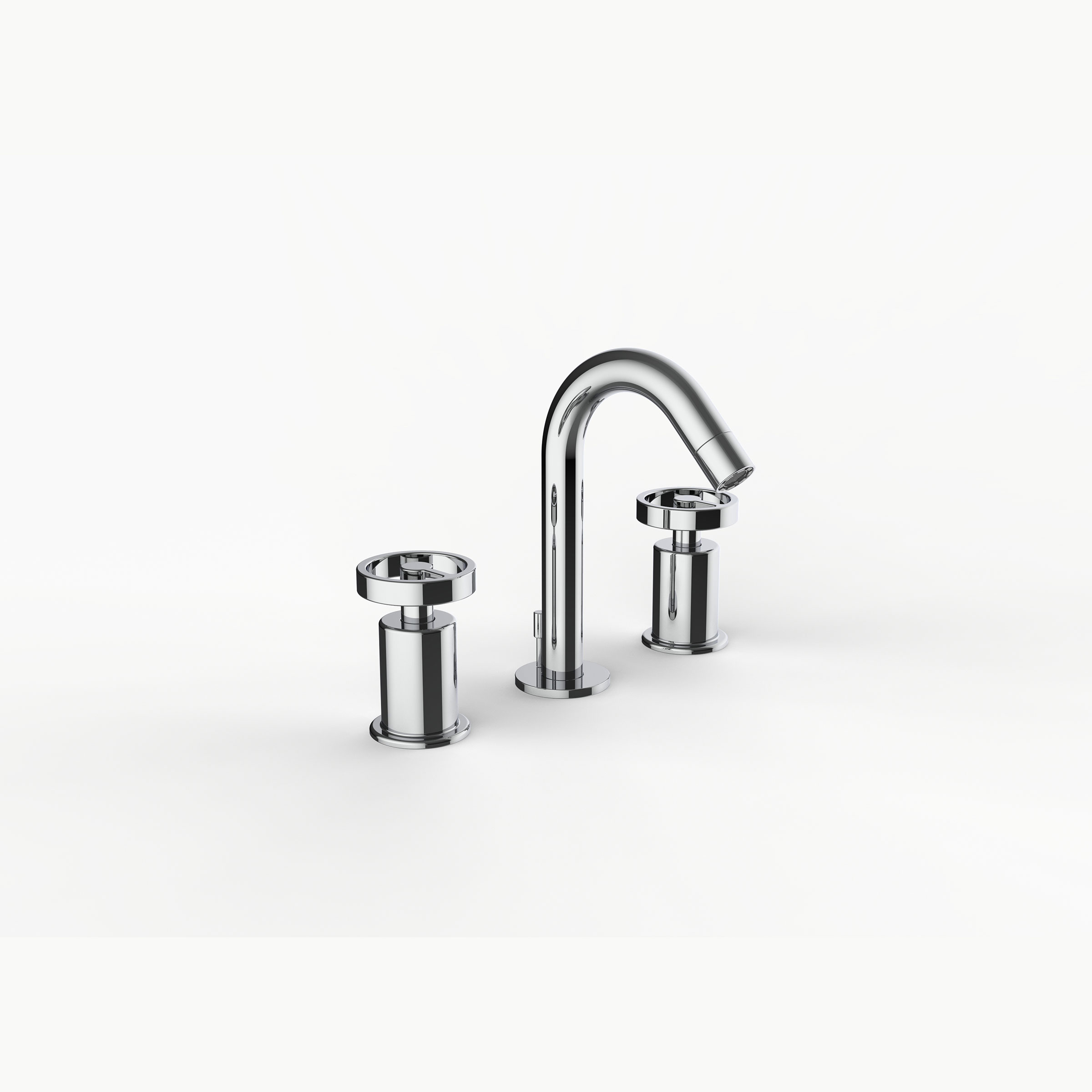 Davinci ZEN-DS-100-PC Gotham Deck Mounted Three Hole Lavatory Faucet with Arc Spout with Wheel Handles in Polished Chrome