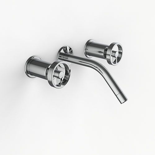 Davinci ZEN-DS-150-PC Gotham Wall Mounted Three Hole Lavatory Faucet with 45 Degree Angled Spout with Wheel Handles in Polished Chrome