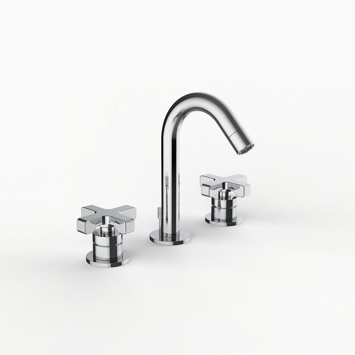 Davinci ZEN-H20-100-PC Gotham Deck Mounted Three Hole Lavatory Faucet with Arc Spout with Coupe Cross Handles in Polished Chrome