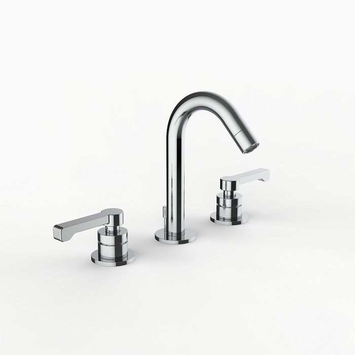 Davinci ZEN-H23-100-PC Gotham Deck Mounted Three Hole Lavatory Faucet with Arc Spout with Zephyr Lever Handles in Polished Chrome
