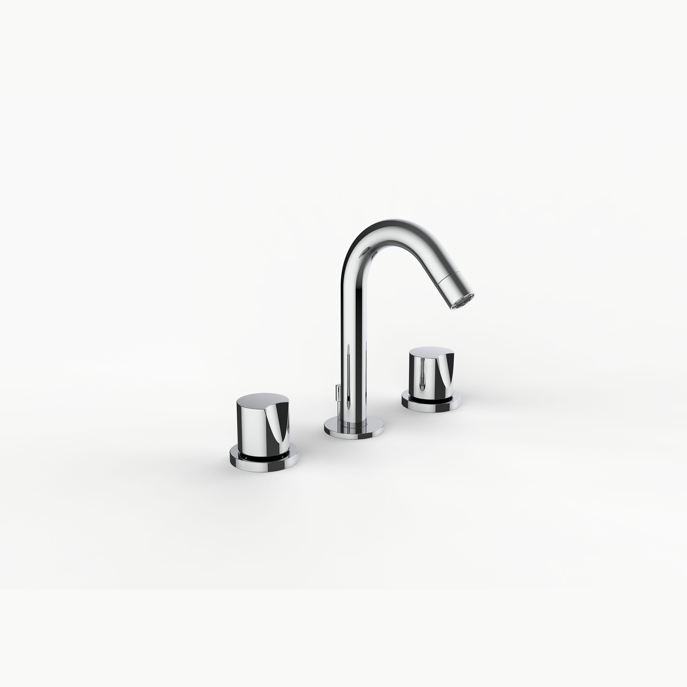 Davinci ZEN-SAR-100-PC Gotham Deck Mounted Three Hole Lavatory Faucet with Arc Spout with Saratoga Knob Style Handles in Polished Chrome